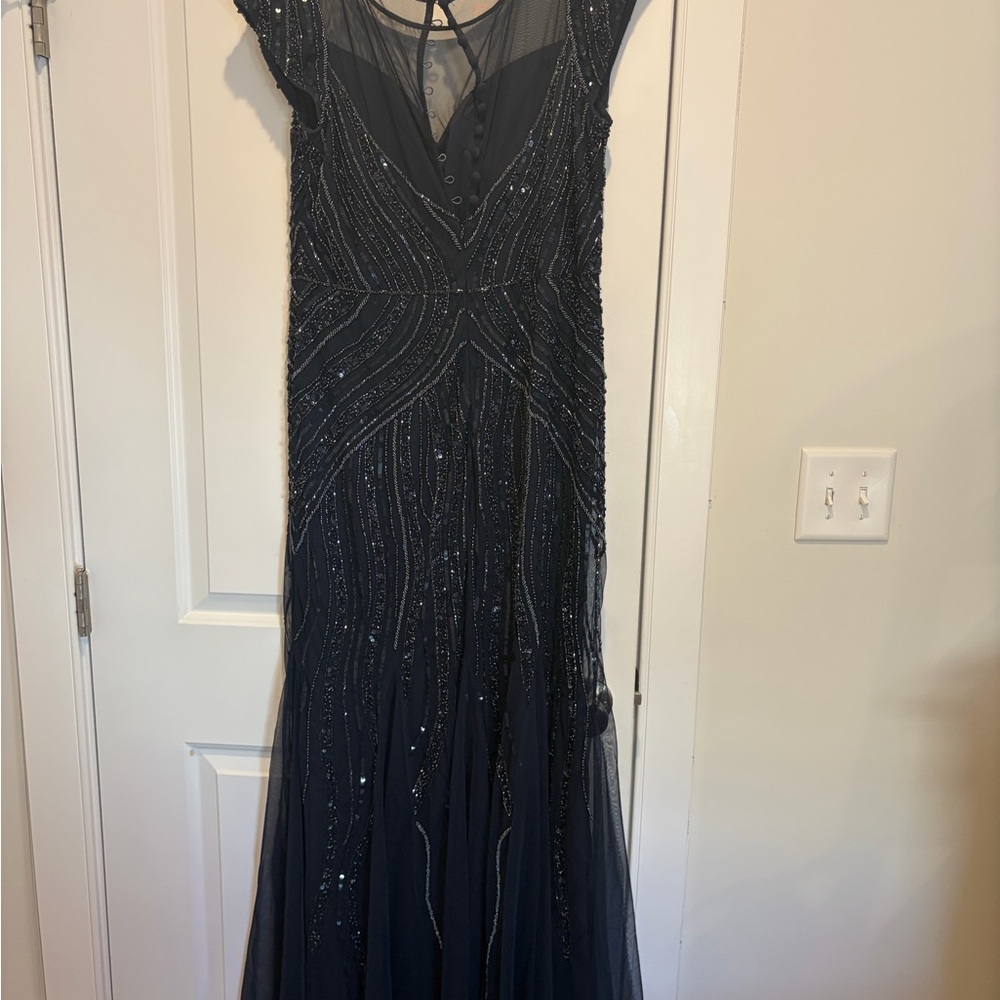 Elegant Navy Beaded Evening Dress - Picture 2 of 3